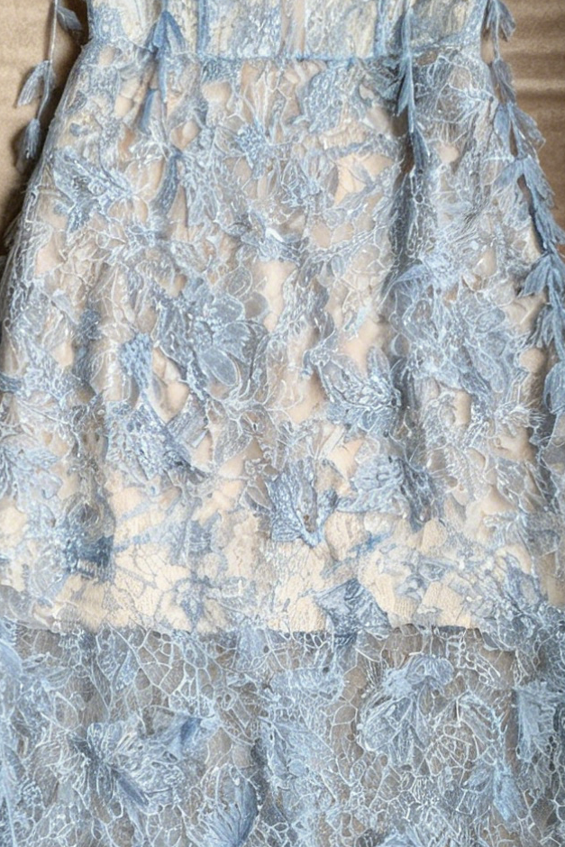 BLUE BEADED LACE PENCEL DRESS