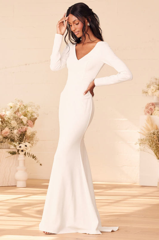 White Long Sleeve Mermaid Maxi Dress