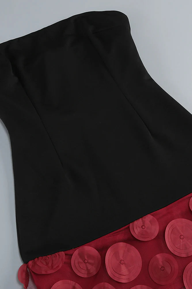 Nodin Strapless Dot Mesh Maxi Dress in red
