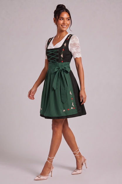 Black Woven cotton-synthetic blend Fit-and-flare Dirndl dress set Black, Dark Green, White Woven cotton-synthetic blend Dirndl dress set - product view 3