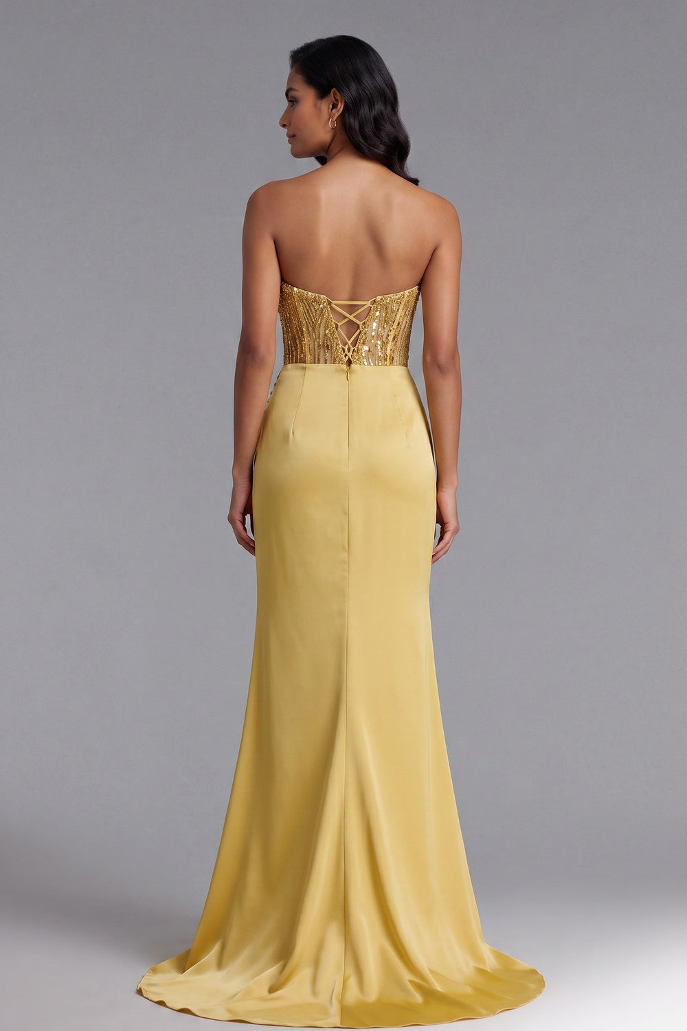 Gold Sequin Floral Strapless Mermaid Gown Premium Fabric - product view 4