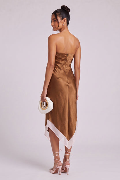 Bronze Satin Sheath Dress with Lace Applique bronze satin dress - product view 5