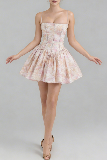 Helen Floral Stretch Cotton Mini Dress - Peach