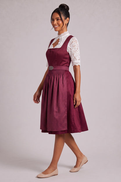 burgundy satin-finish polyester or taffeta fit-and-flare dirndl dress set burgundy, white satin-finish polyester or taffeta dirndl dress set - product view 3