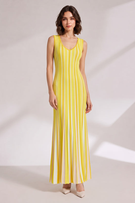 Yellow Vertical Stripe Maxi Dress Premium Fabric - product view 2