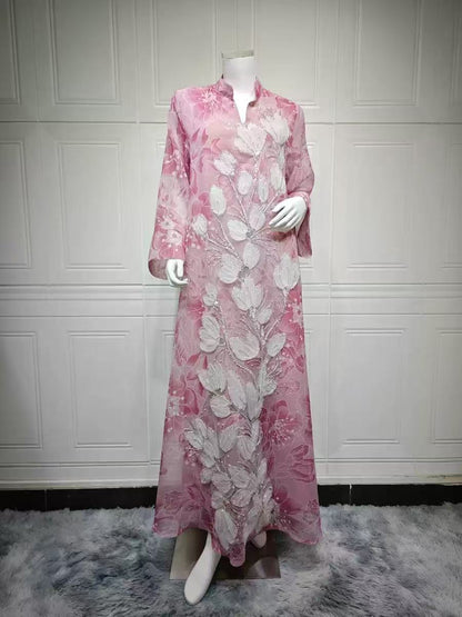 Floral Embroidered Abaya-Style Maxi Dress
