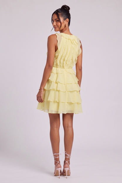 Pastel Yellow Chiffon Fit-and-Flare Mini Dress pastel yellow chiffon dress - product view 5