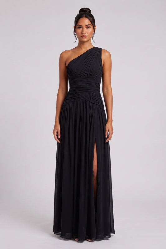 black chiffon a-line gown black chiffon gown - product view 1
