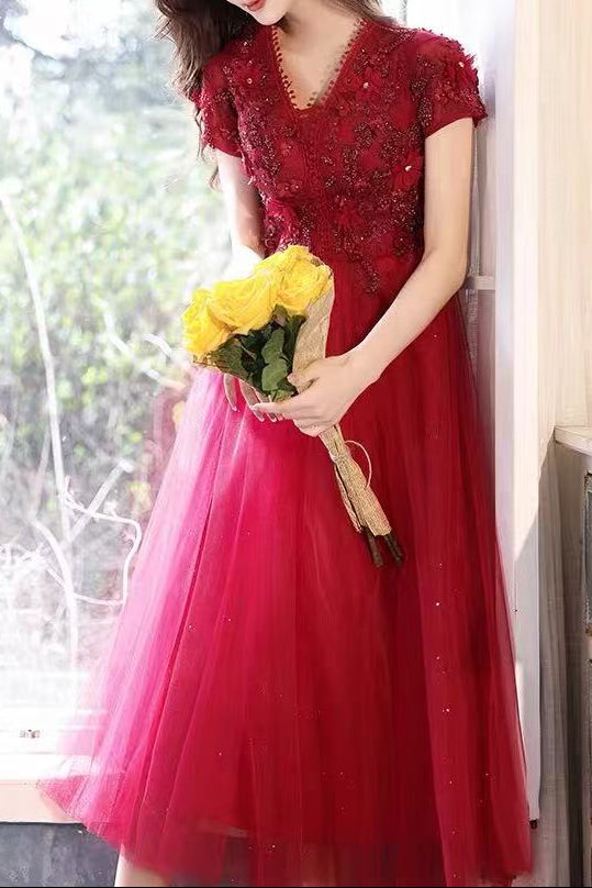 3D Floral Lace Short Sleeve Tulle Floor-Length Evening Gown
