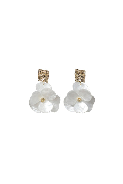 Textured Gold Square Mother-of-Pearl Floral Drop Earrings