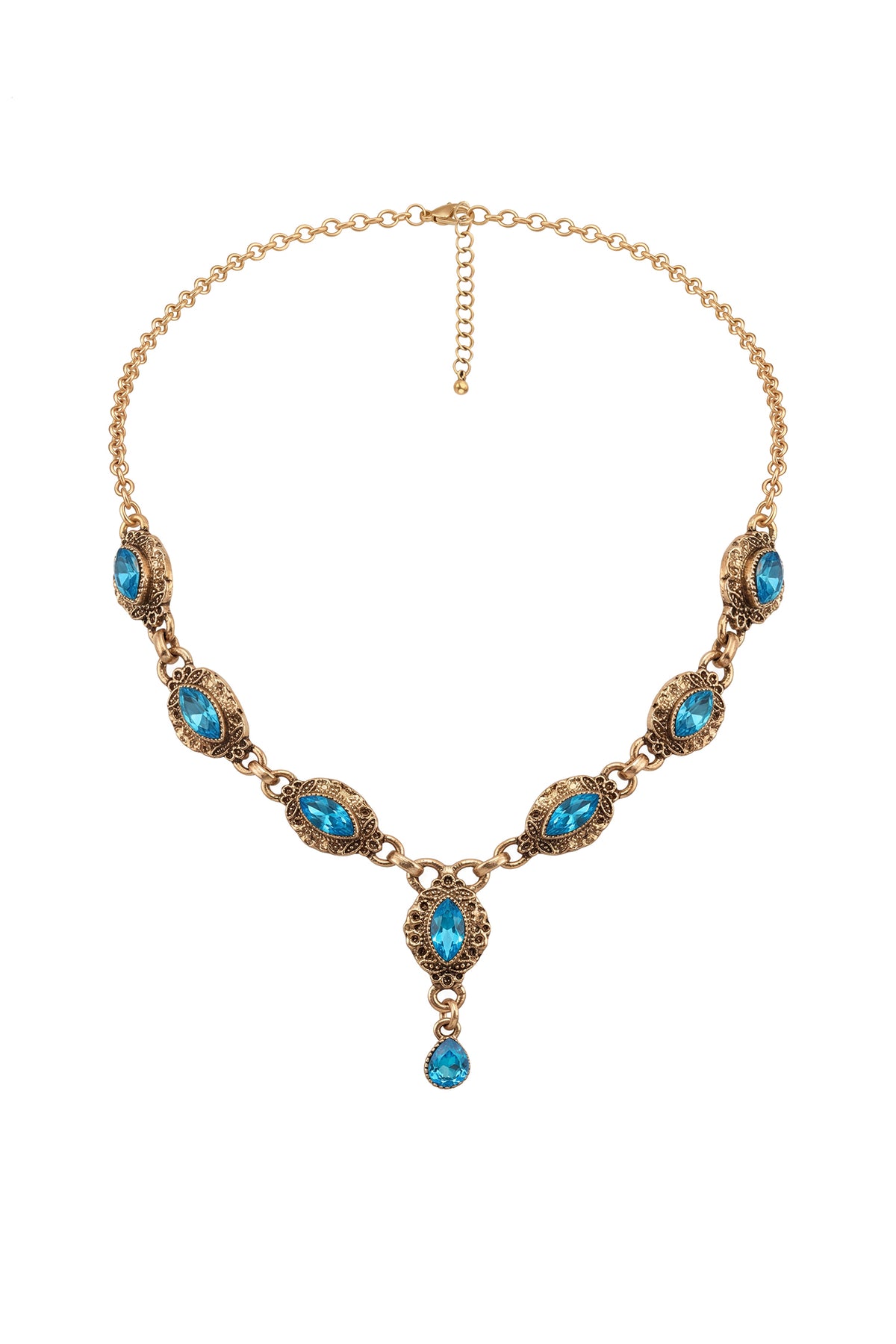 Vintage Blue Crystal Gem Statement Choker Necklace