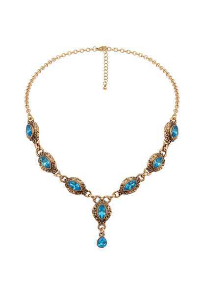 Vintage Blue Crystal Gem Statement Choker Necklace