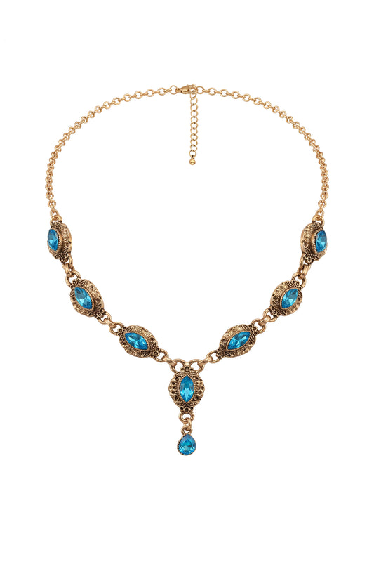 Vintage Blue Crystal Gem Statement Choker Necklace