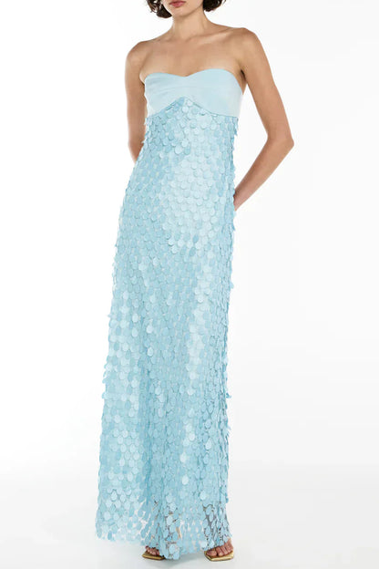 iris Lace sequin backless maxi dress in blue