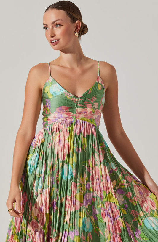 Maeve Printed Pleated Midi Dress