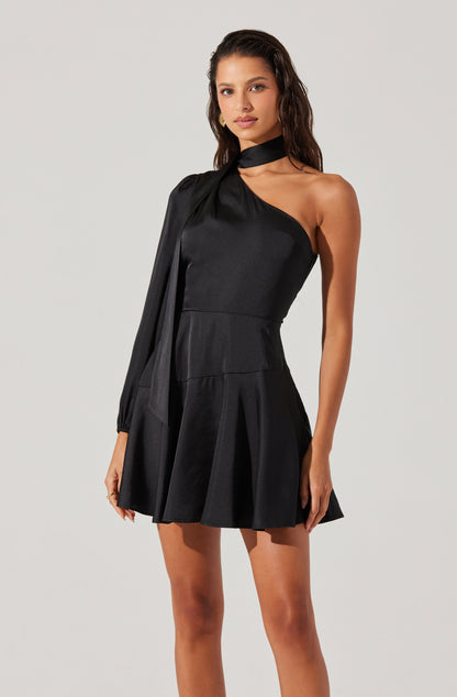 Satin Scarf Mini Skater Dress