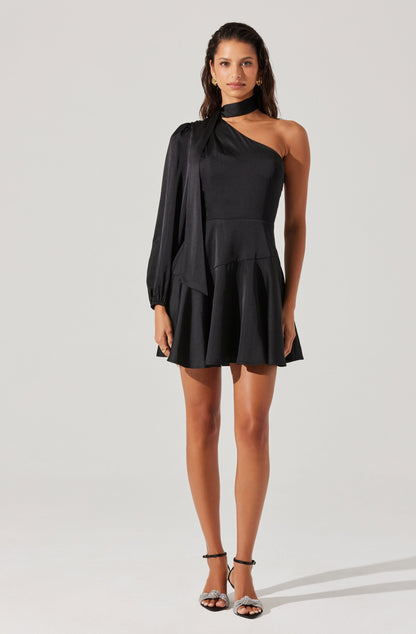 Satin Scarf Mini Skater Dress