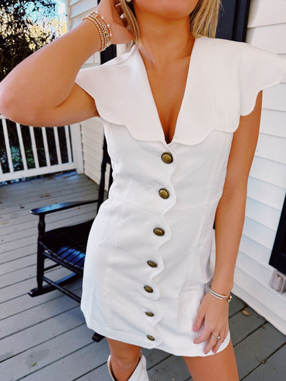 Sarah Scalloped Detail Dress - Off White