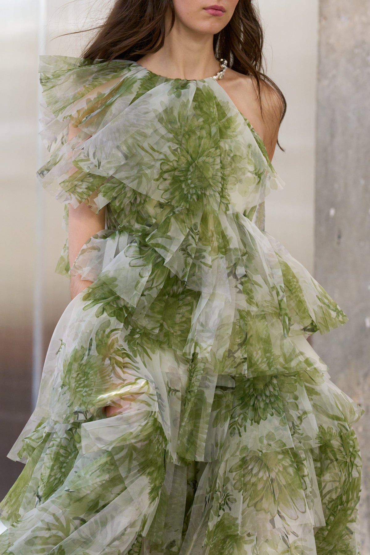 claire green floral print pleated layer maxi dress