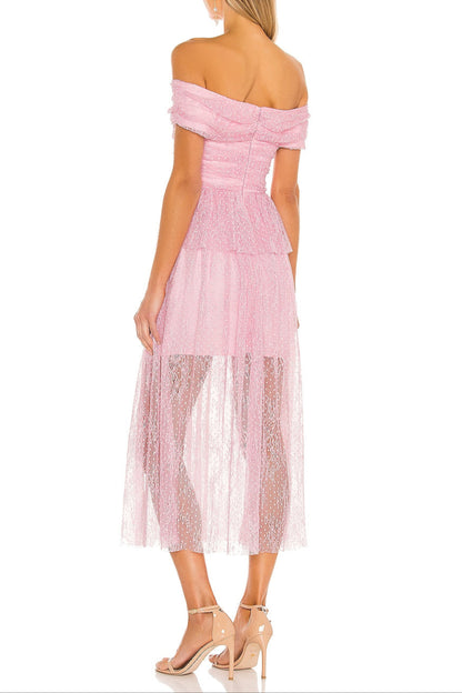 lace cutout strapless midi dress in lilac