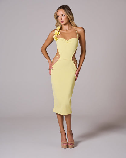 AMELIA Ribbed Cut Out Midi Dress
