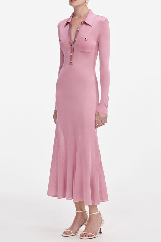 dominic Pink Viscose Knit Midi Dress