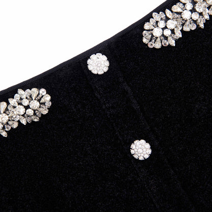 xaviera Black Chenille Knit Crystal Trim Midi Dress