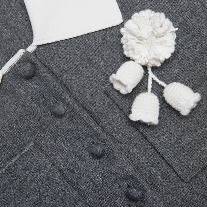 winni Grey Crochet Flower Collared Knit Mini Dress