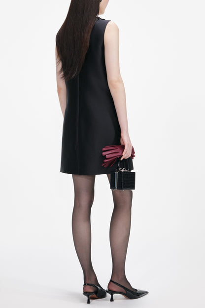 maggie Black Taffeta Embellished Trim Mini Dress