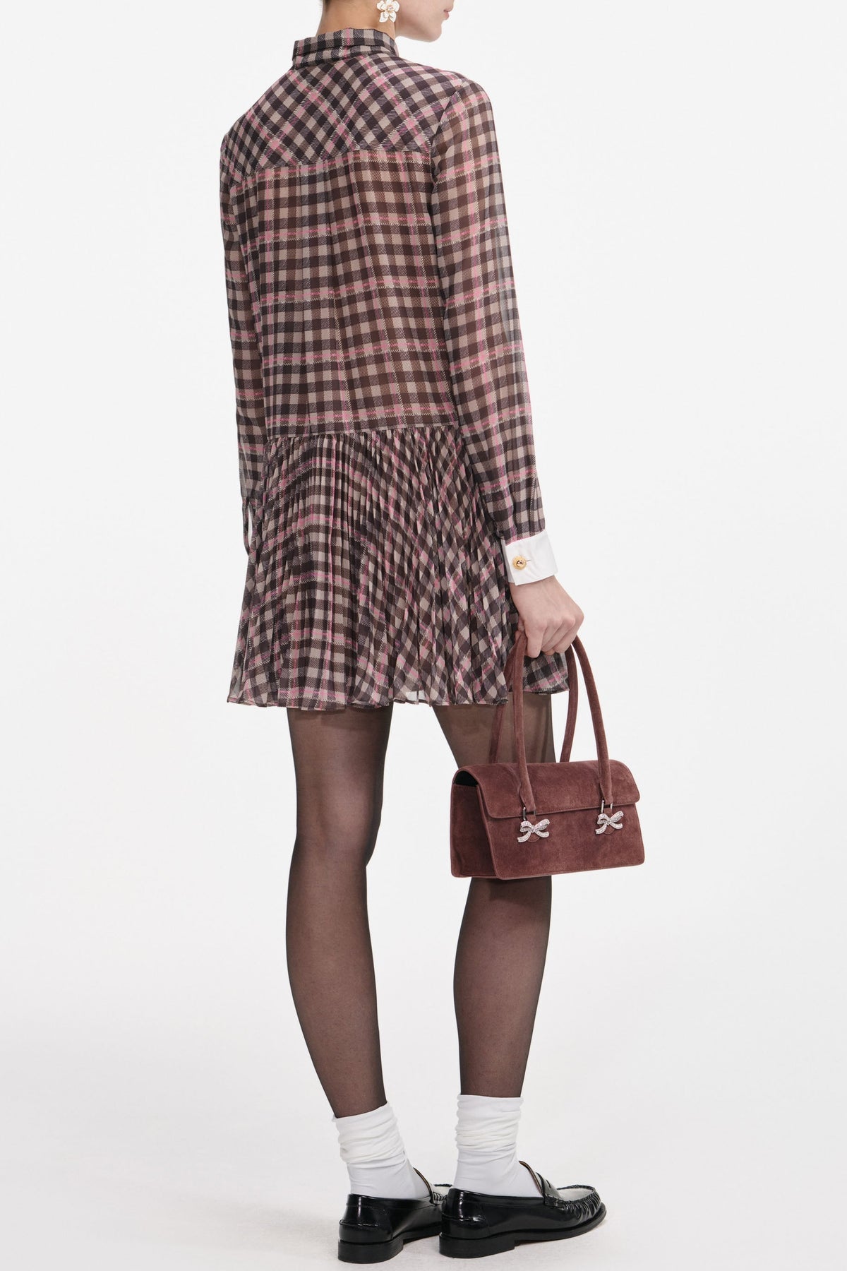 frances Brown Check Chiffon Mini Dress