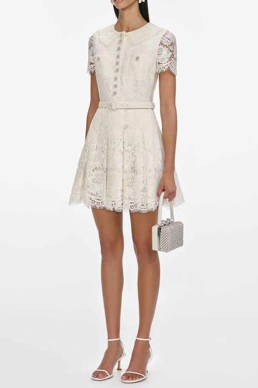 quintina Cream Floral Lace Mini Dress