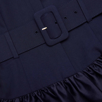 naomi Navy Belted Twill Midi Dress