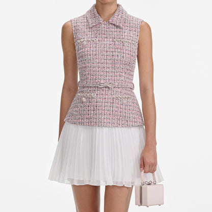 olivia Pink Boucle Chiffon Mini Dress