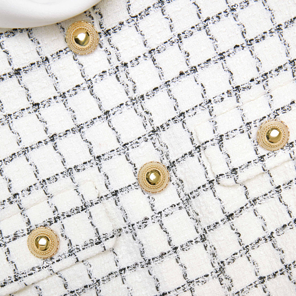 Decorative buttons Check Mini dress in white