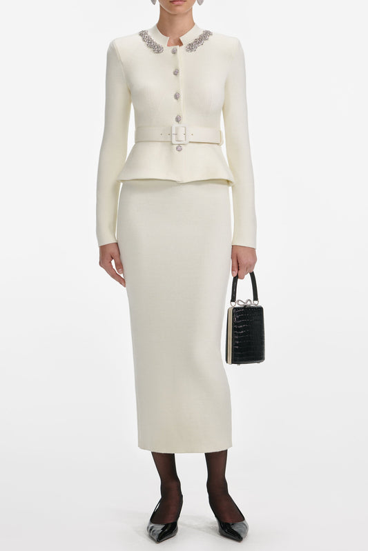 harriet Cream Wool Peplum Knit Midi Dress