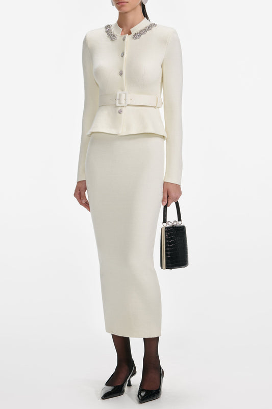harriet Cream Wool Peplum Knit Midi Dress