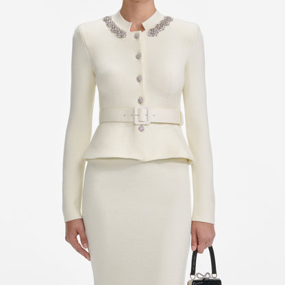 harriet Cream Wool Peplum Knit Midi Dress
