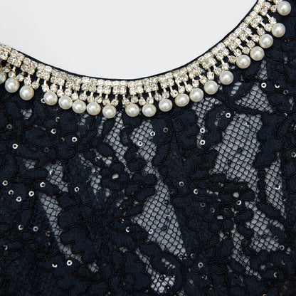 tess Navy Lace Embellished Midi Dress