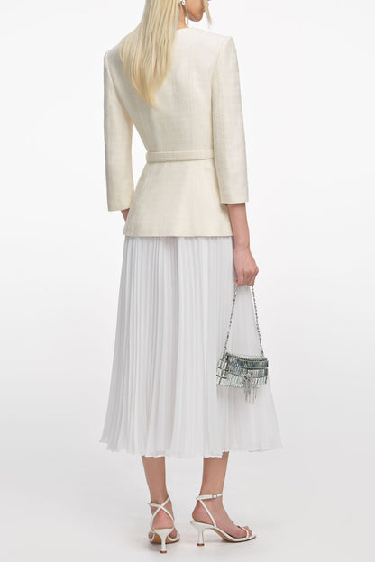 yuri Cream Boucle Long Sleeve Chiffon Midi Dress