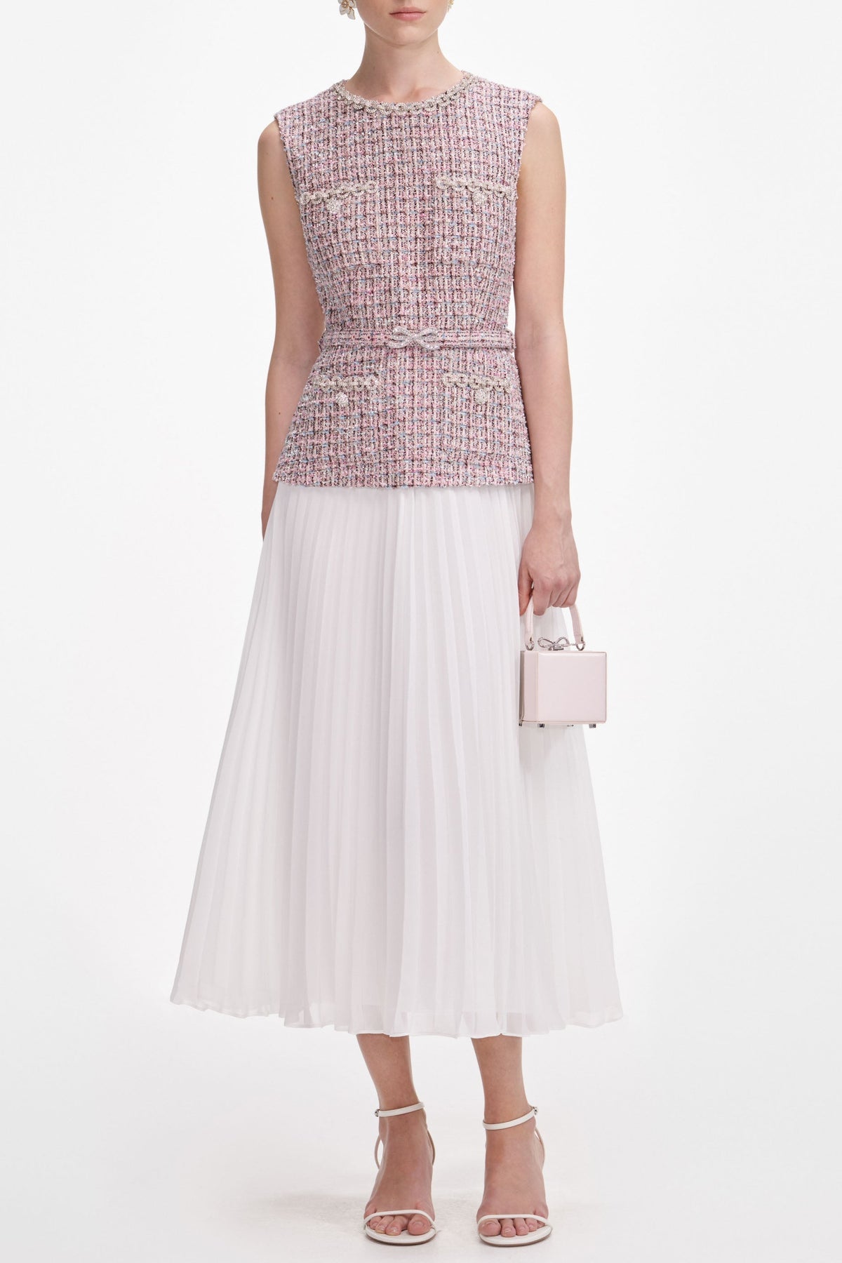 aditi Pink Boucle Chiffon Midi Dress