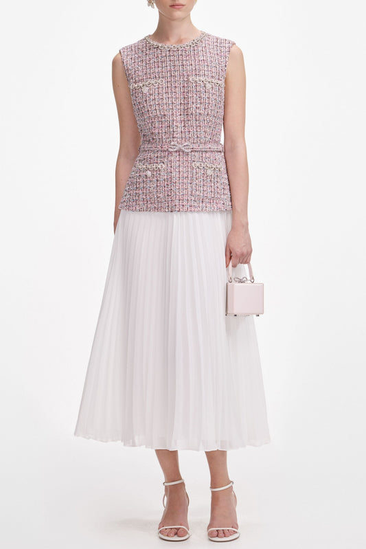 aditi Pink Boucle Chiffon Midi Dress