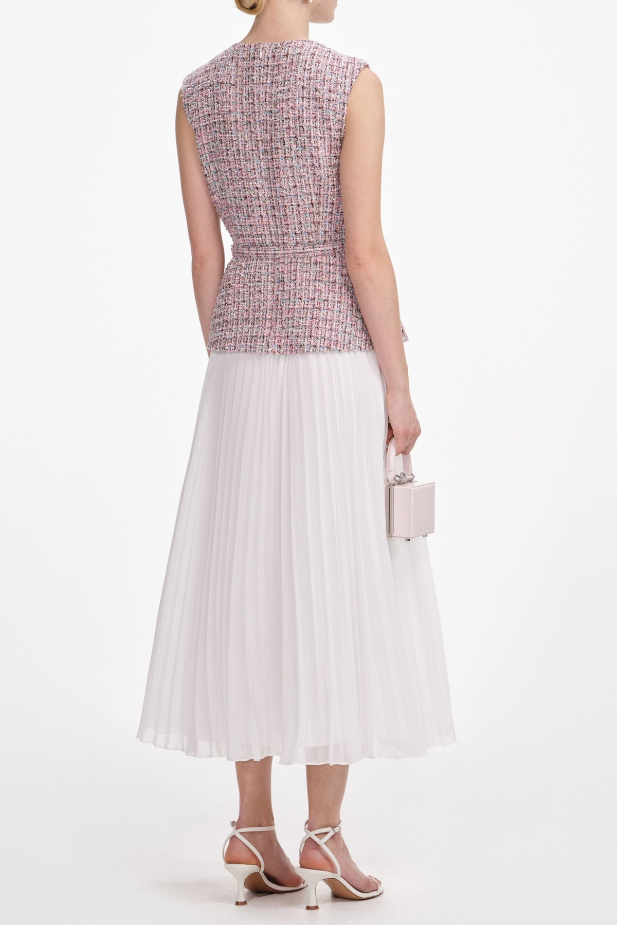aditi Pink Boucle Chiffon Midi Dress