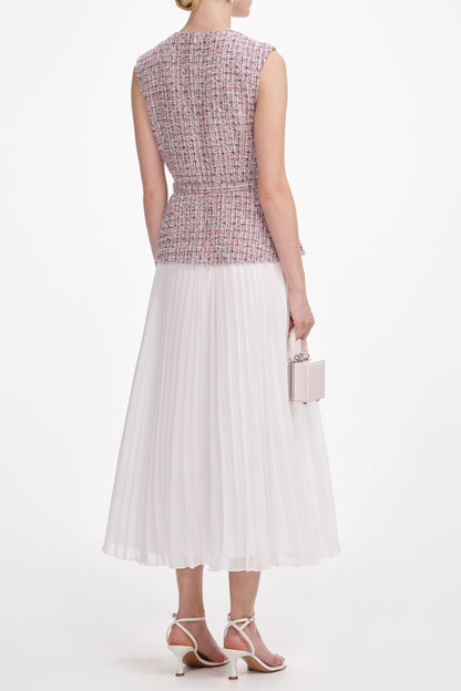 aditi Pink Boucle Chiffon Midi Dress