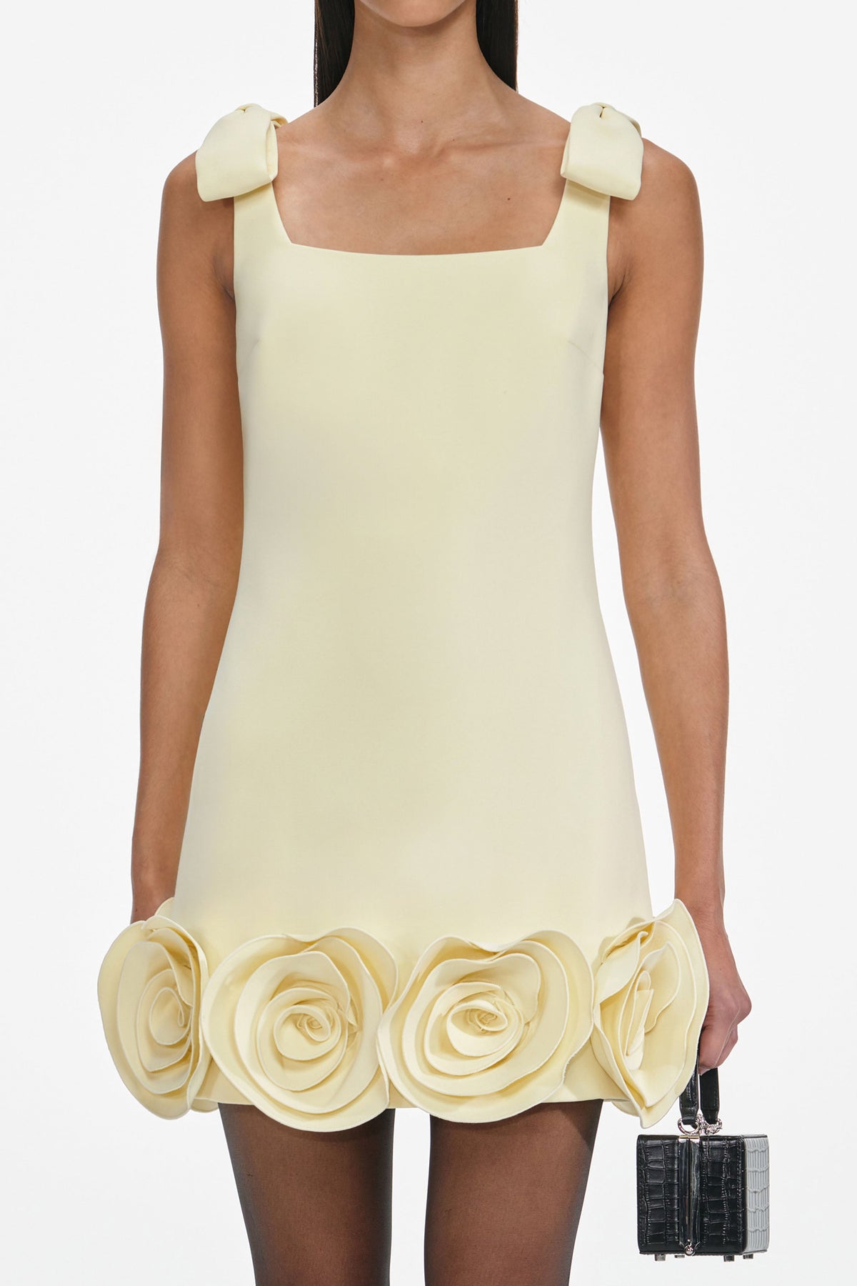 ophelia Yellow Crepe 3D Flower Mini Dress