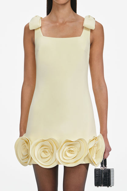 ophelia Yellow Crepe 3D Flower Mini Dress
