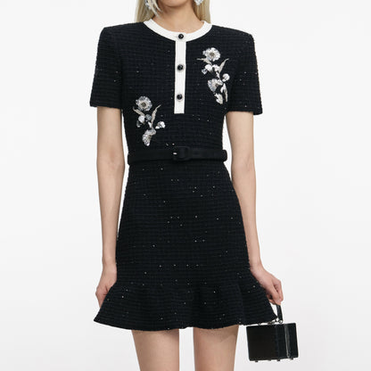 tammy Black Floral Textured Knit Mini Dress