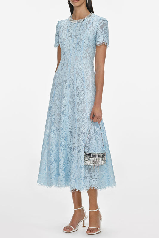 valerie Blue Lace Embellished Midi Dress