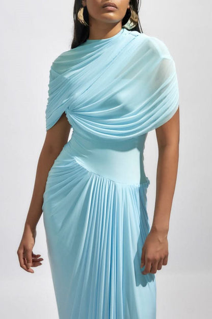 Aakifa Asymmetric Draped Maxi Dress - Baby blue