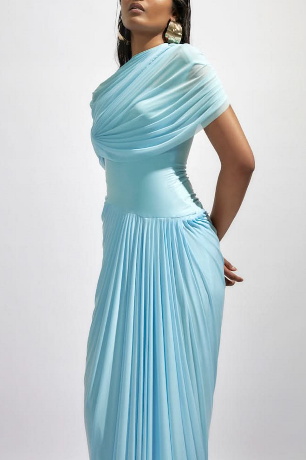 Aakifa Asymmetric Draped Maxi Dress - Baby blue