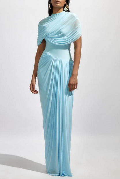 Aakifa Asymmetric Draped Maxi Dress - Baby blue